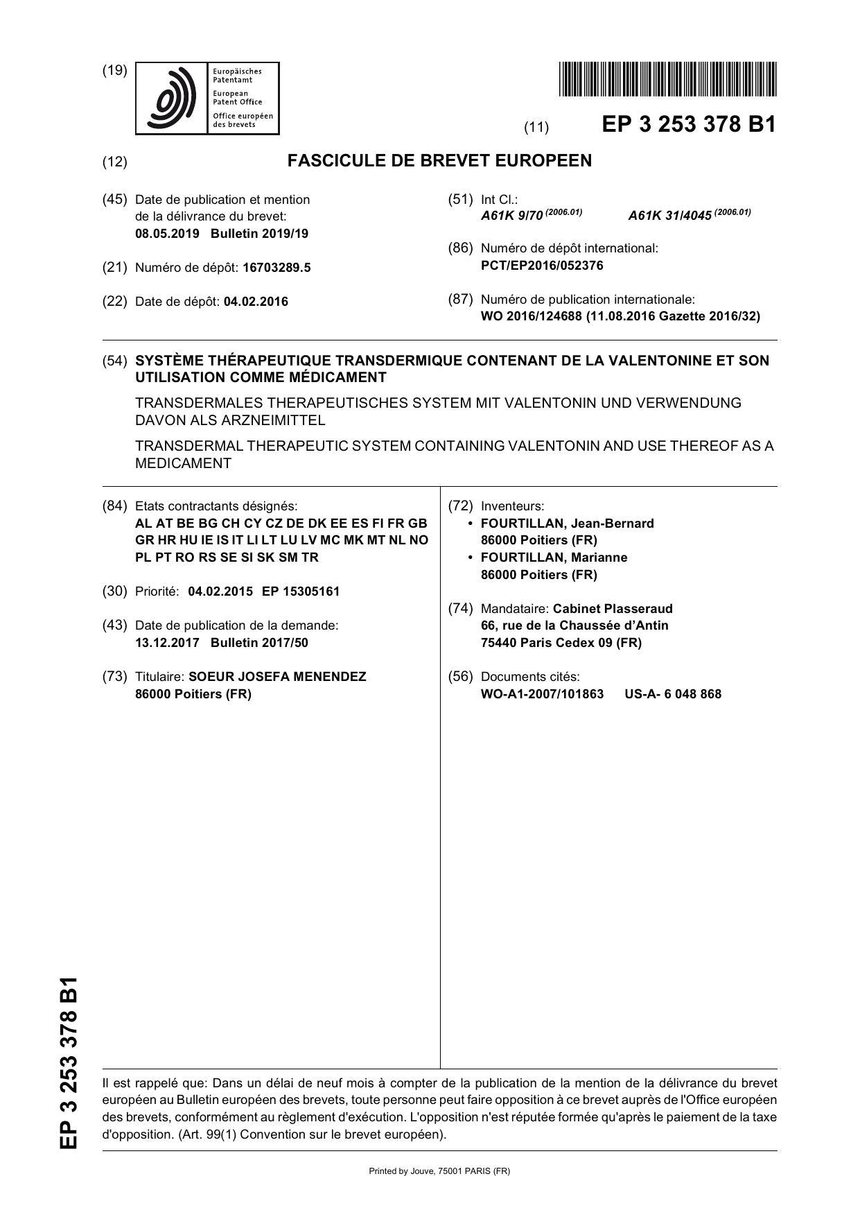 Brevet-Europeen-SODEVAL-EP3253378B1 - Page 1